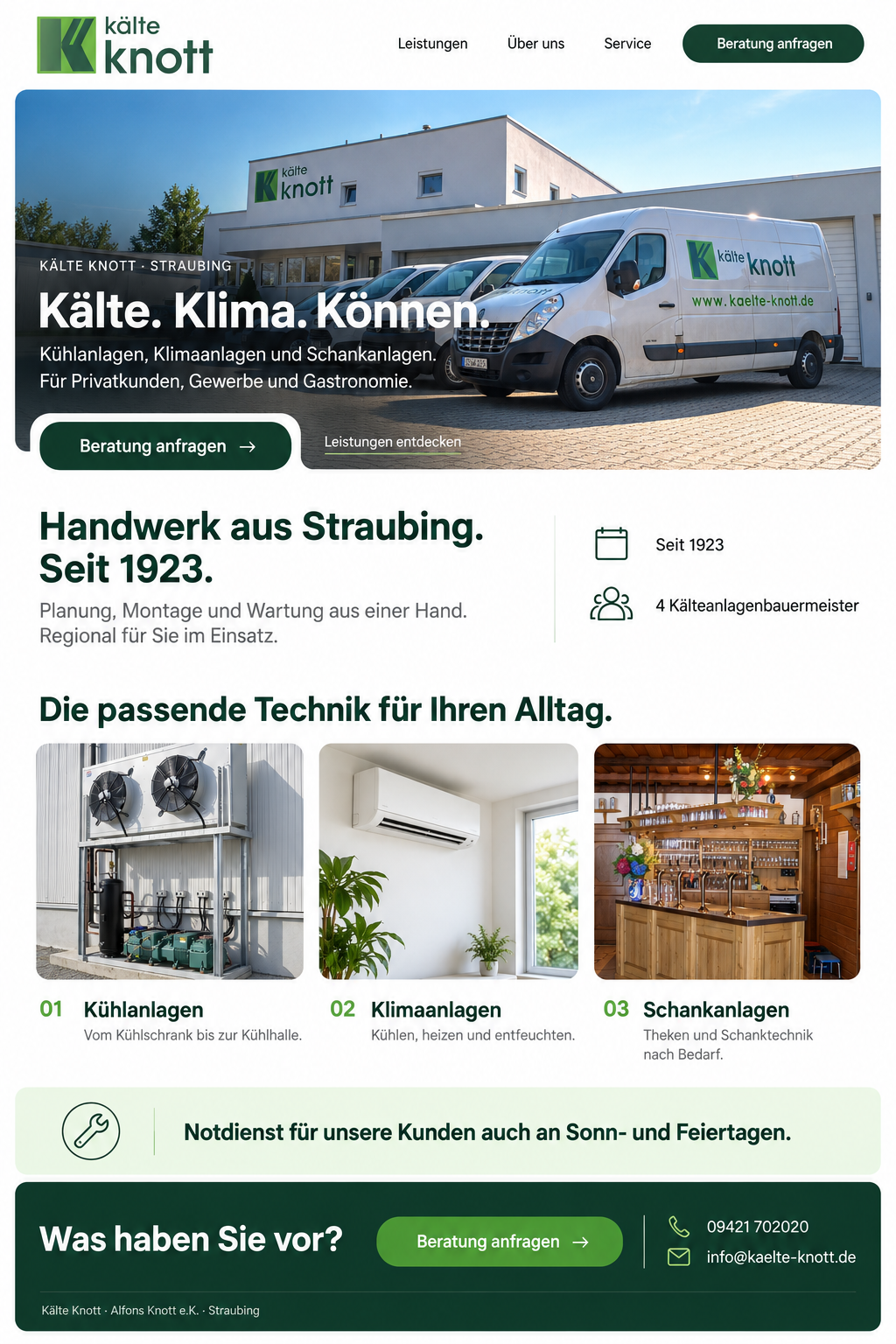Website-Bildentwurf für Kälte Knott: Regionaler Meisterbetrieb